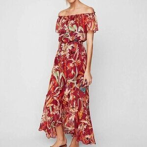Express Floral Off The Shoulder Maxi Dress M Burgundy Boho